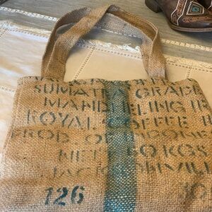 Rustic Burlap Tote with Blue Accents